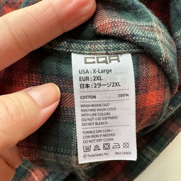 CQR‎ Flannel Button Up Shirt Dark Red / Orange Green Plaid Mens Size XL - Picture 11 of 13